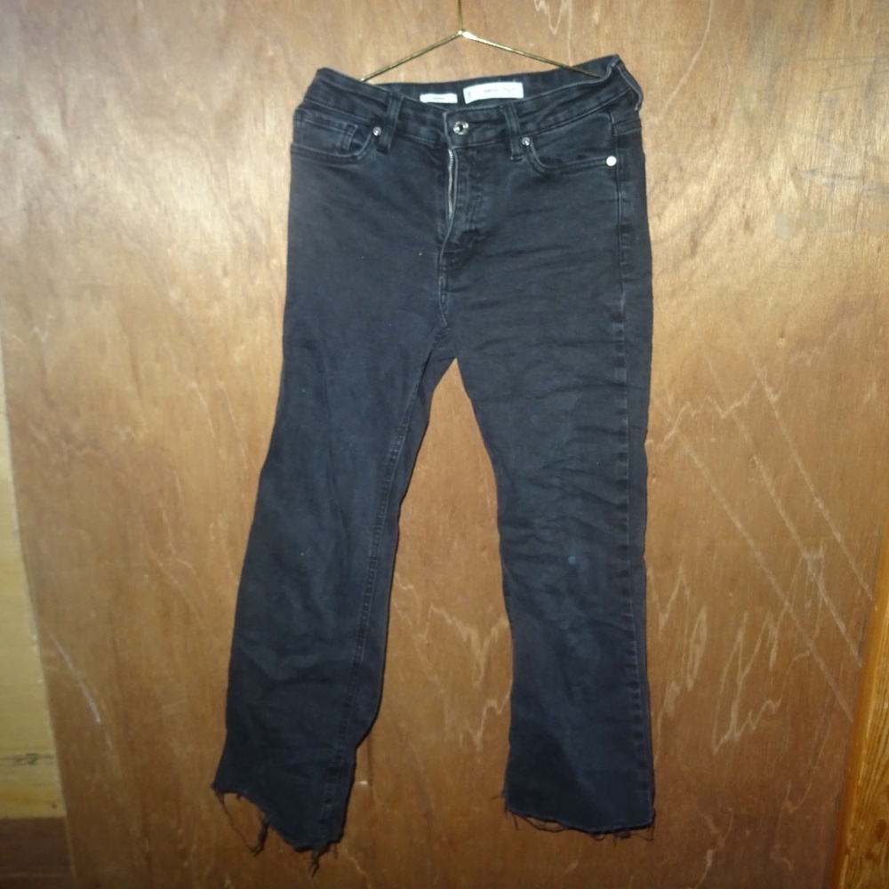 Mango MNG Sienna Black Raw Hem Flare Jeans